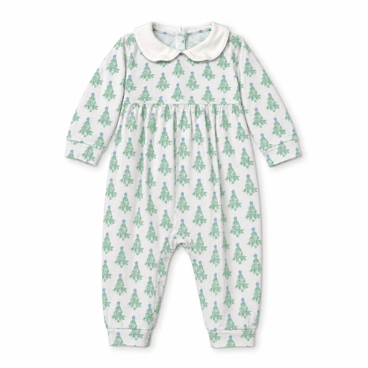 24M James & Lottie Blue & Green Christmas Tree Long Knit Romper
