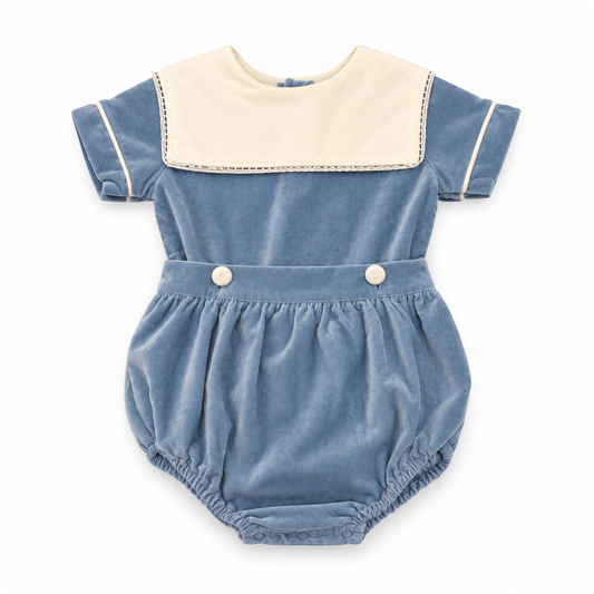 24M Lullaby Set Velvet Blue Bib Button On Bubble