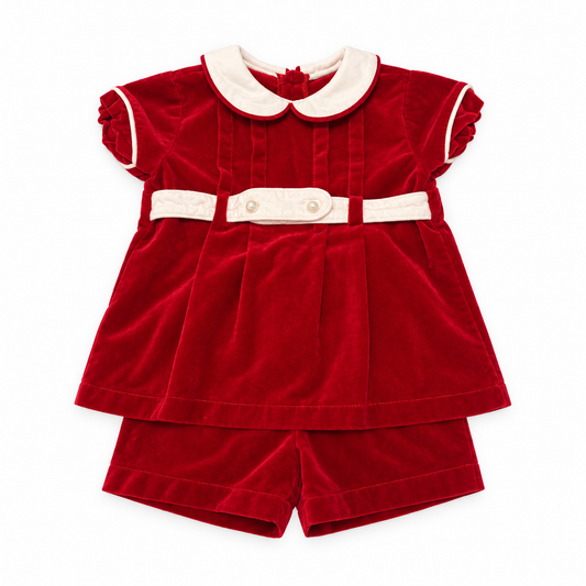 2T Lullaby Set Red Velvet Short Set