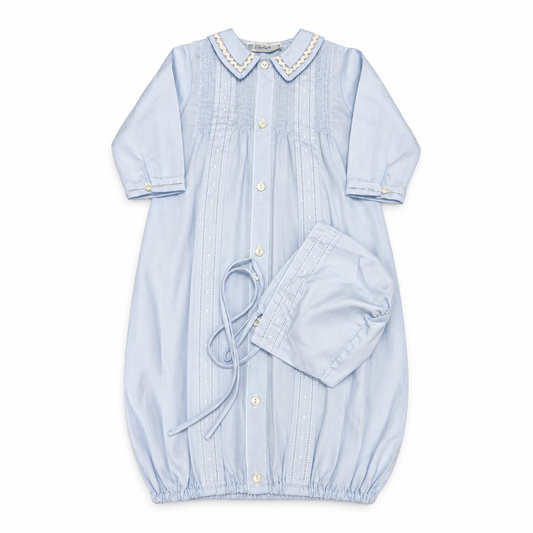 NB Feltman Blue Daygown + Bonnet Set