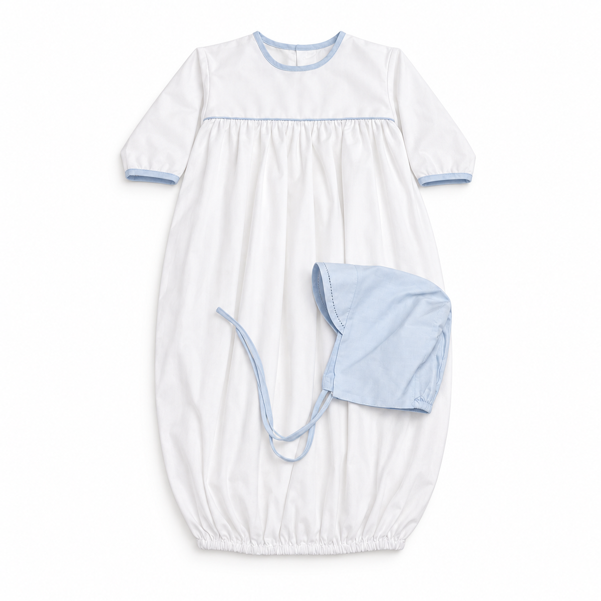 NB Auraluz White & Blue Baby Gown + Bonnet