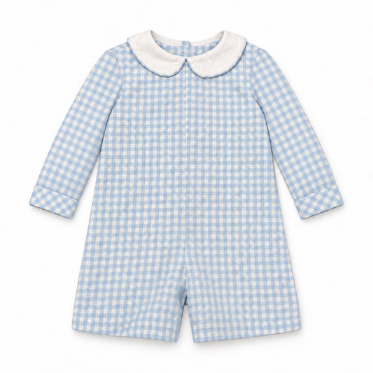 3T Percy & Tyne Baby Blue Gingham LS Romper