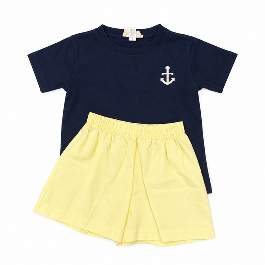 6 Hannah Kate Anchor Navy & Yellow Short Set