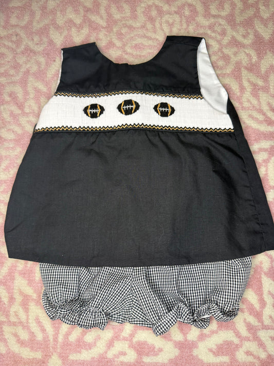 18M Krewe Saints Football Smocked Sling Back Bloomer Set