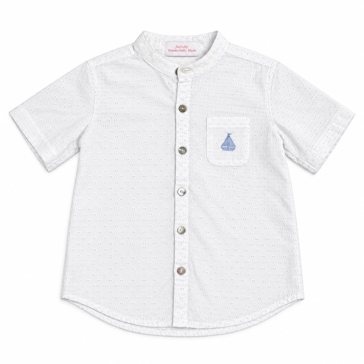 6 Hannah Kate White Swiss Dot SS Sailboat Button Down