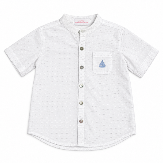 6 Hannah Kate White Swiss Dot SS Sailboat Button Down