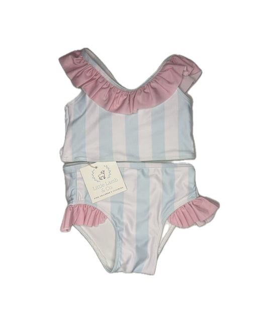 Little Lamb & Co Blue & White Striped Ruffle Two Piece