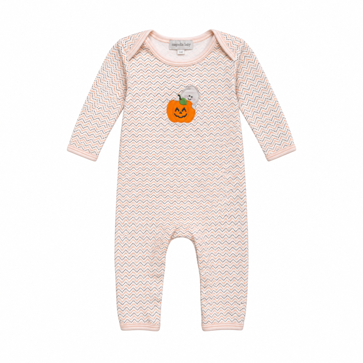 6M Magnolia Baby Ghost/Pumpkin Appliqué Long Romper
