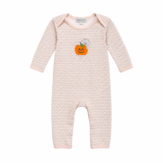 6M Magnolia Baby Ghost/Pumpkin Appliqué Long Romper
