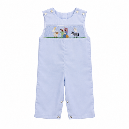9M Lulu Bebe Nativity Smocked Baby Blue Longall