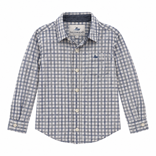6 Southbound Grey & Blue Check Button Down