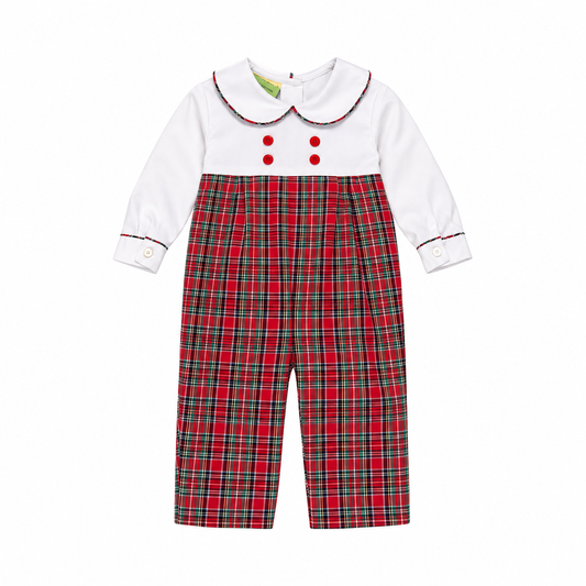 6M Le Za Me Button Tartan Long Romper