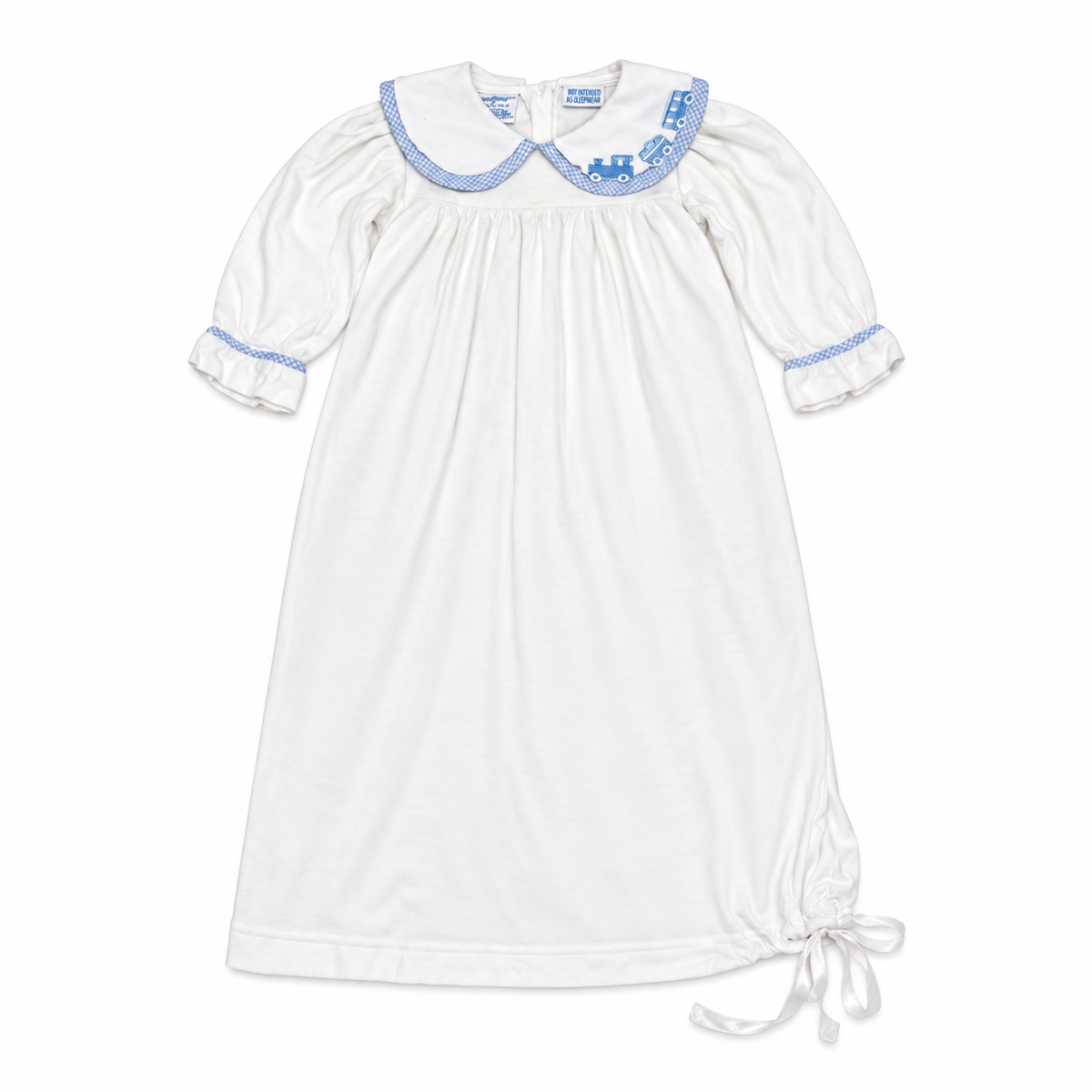 0/3M Carriage Boutique Choo Choo Blue & White Daygown