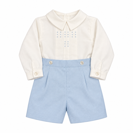 9M Luli & Me Blue & White Button On LS Jon Jon