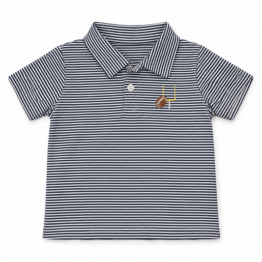 3 Itsy Bitsy Football Navy & White Striped Polo