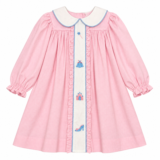 7 Stitchy Fish Disney Princess LS Pink & Blue Ruffle Dress