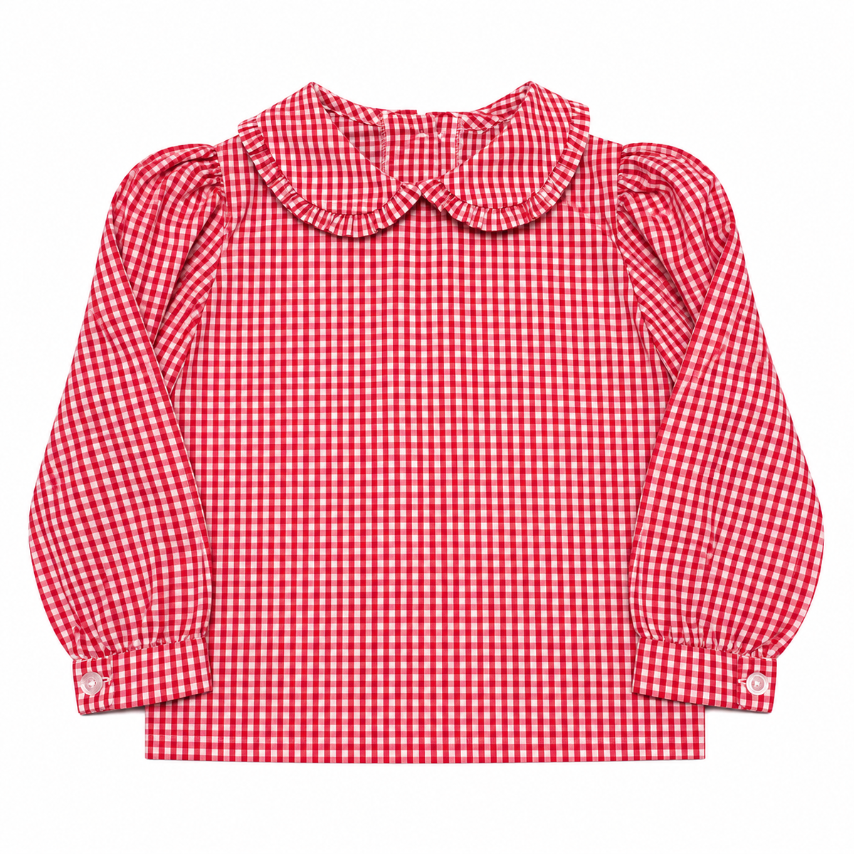 5 Little English Red Gingham Ruffle Peter Pan Collar Top