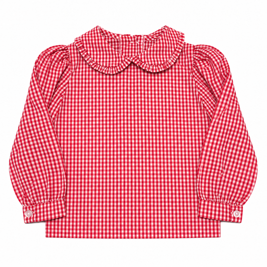 5 Little English Red Gingham Ruffle Peter Pan Collar Top