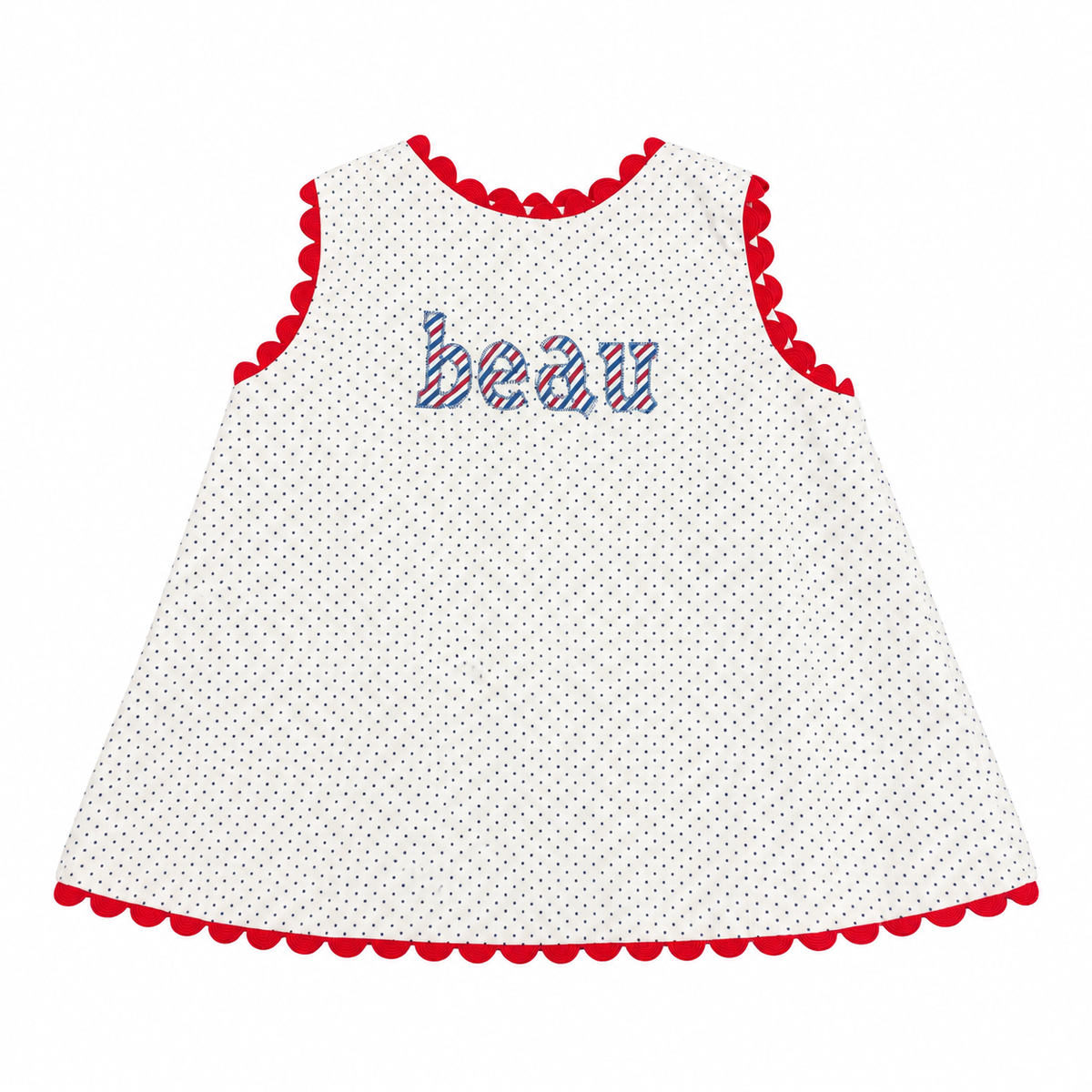 12M Hannah Kate “Beau” Appliqué Red Ric Rac Swing Back Top