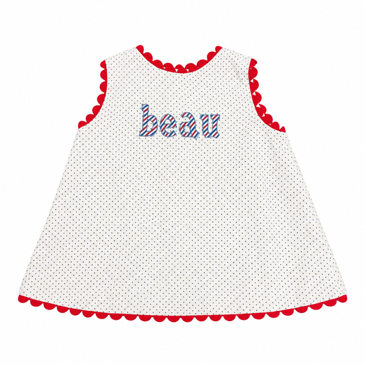 12M Hannah Kate “Beau” Appliqué Red Ric Rac Swing Back Top