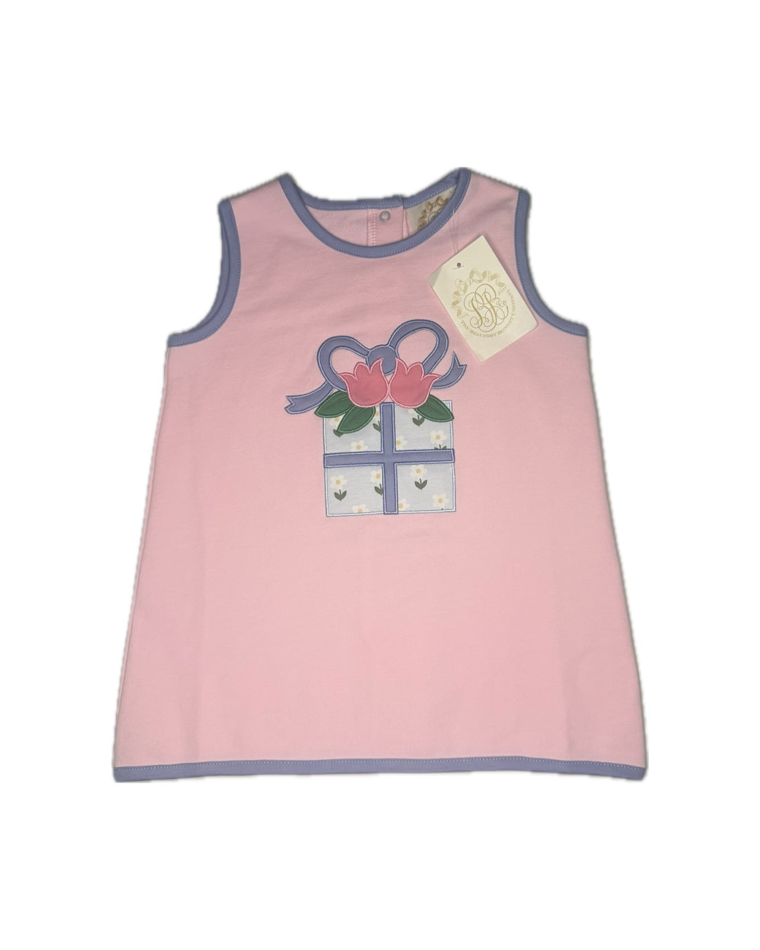 18/24M TBBC Annie Apron Dress - Palm Beach Pink w/ Gift Appliqué