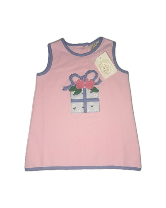 18/24M TBBC Annie Apron Dress - Palm Beach Pink w/ Gift Appliqué