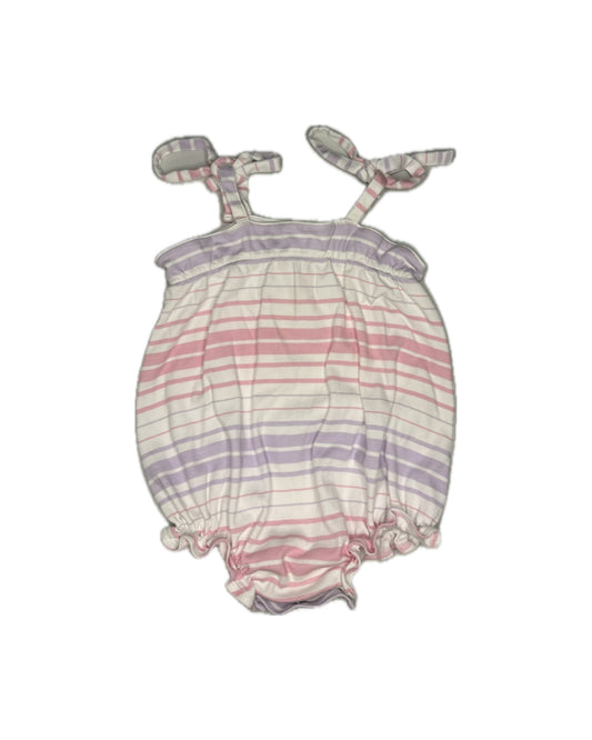 12/18M TBBC Rosey Romper in the Sea Grape Stripe pattern