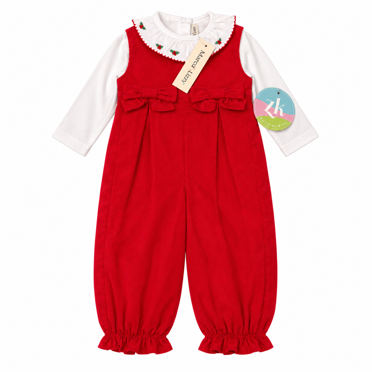 Girl 6M Zuccini Red Cord Windsor Bow Romper + Marco & Lizzy Hollies Pima Top
