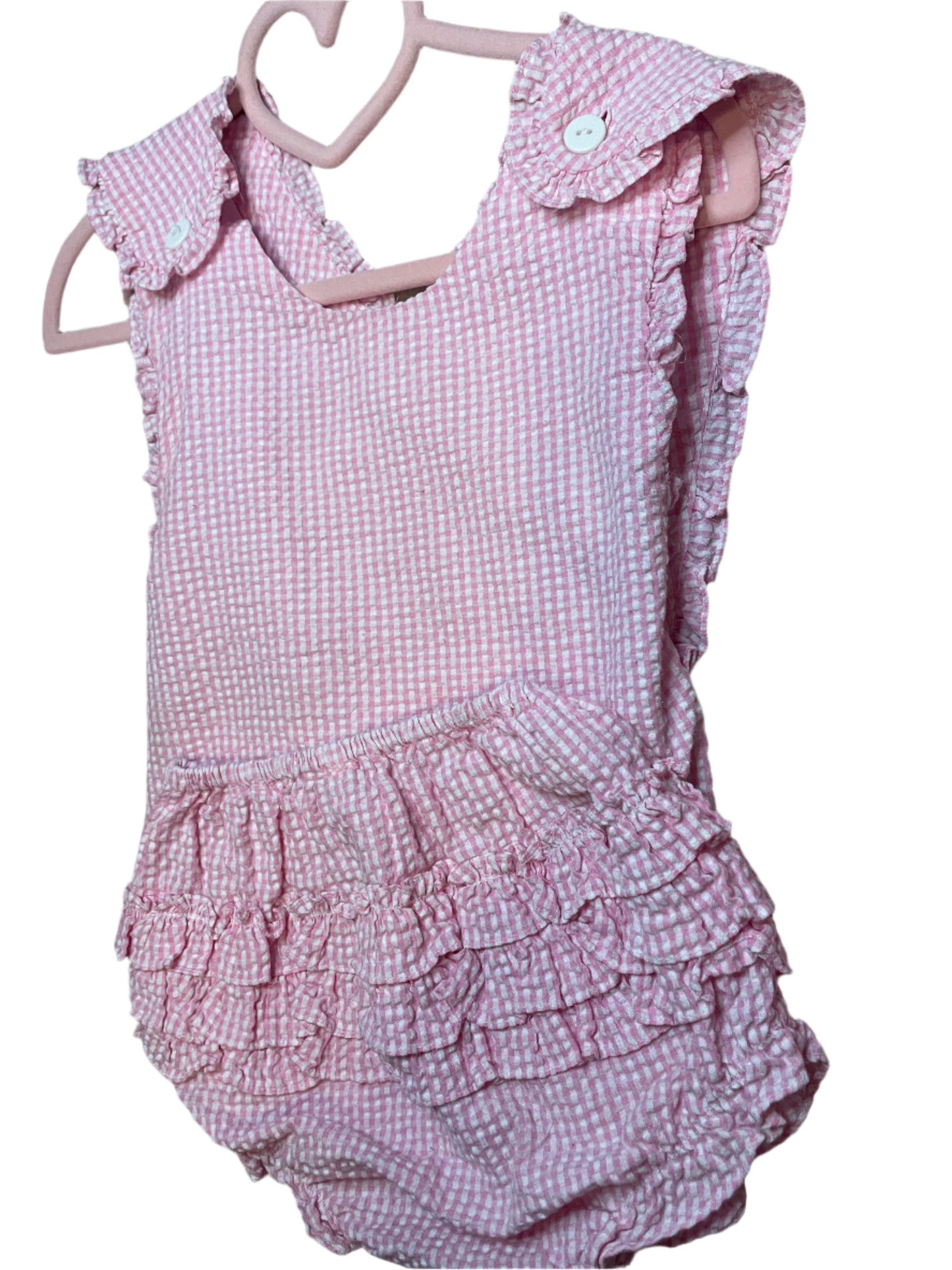 Sz 24 M Petit Ami Pink Micro Check Bloomer Set