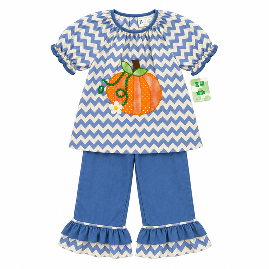 ZU by Petit Ami Pumpkin Appliqué Cord Set
