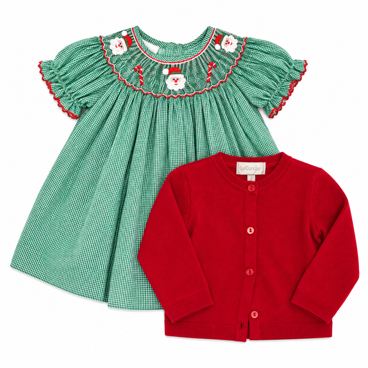 3M Petit Bebe Santa Smocked Dress + Dondolo Red Christmas Sweater