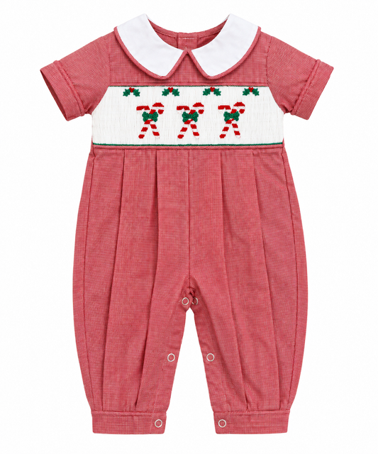 3M Remember Nguyen Candy Cane Holly Smocked Romper