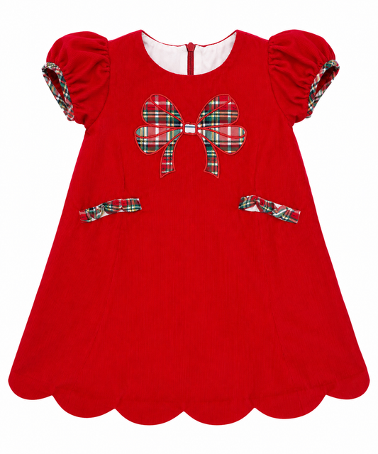 18M Whimsy Bay Tartan Bow Cord Scallop Dress