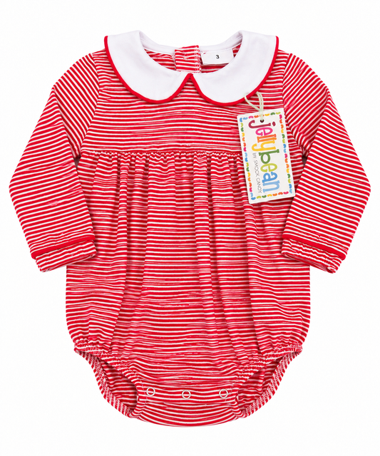 3 Jellybean Red & White Striped Ls Knit Bubble