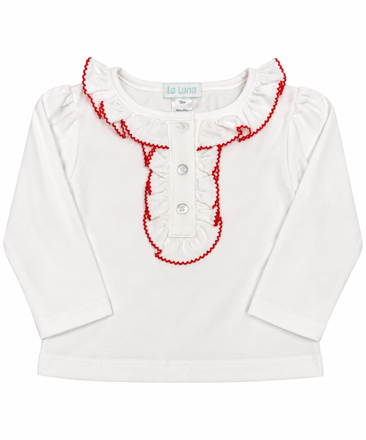 12M La Luna Ruffle Red Trim LS Knit Top