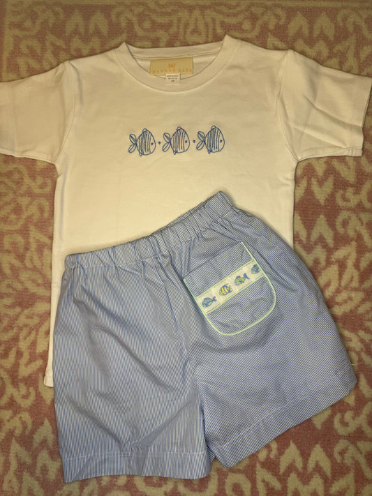 Sz 5/6 Hannah Kate Fish Ribbon Short Set