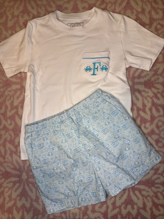 Sz 6 Lilah Hayes mono “F” beach short set
