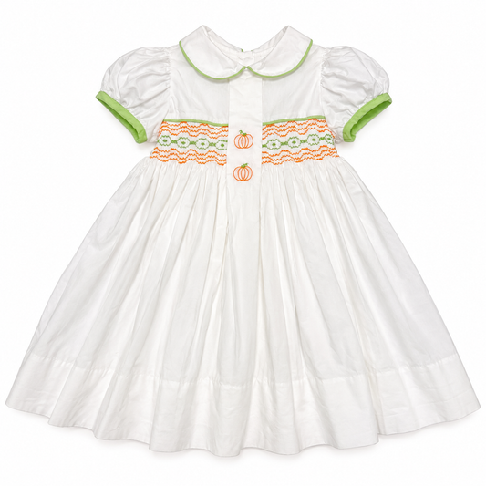 3T Lullaby Set Pumpkin Smocked White Dress
