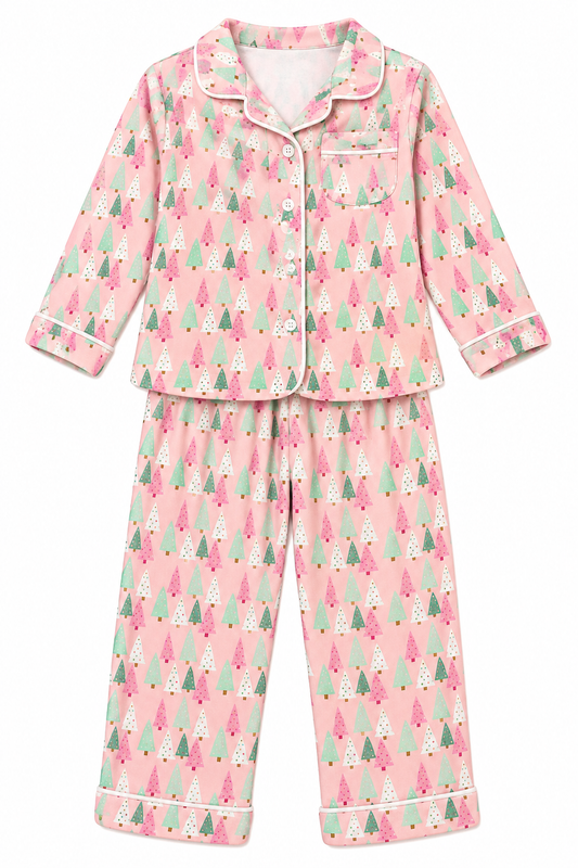 5 Little Louanne Pink Christmas Tree Pajama Set