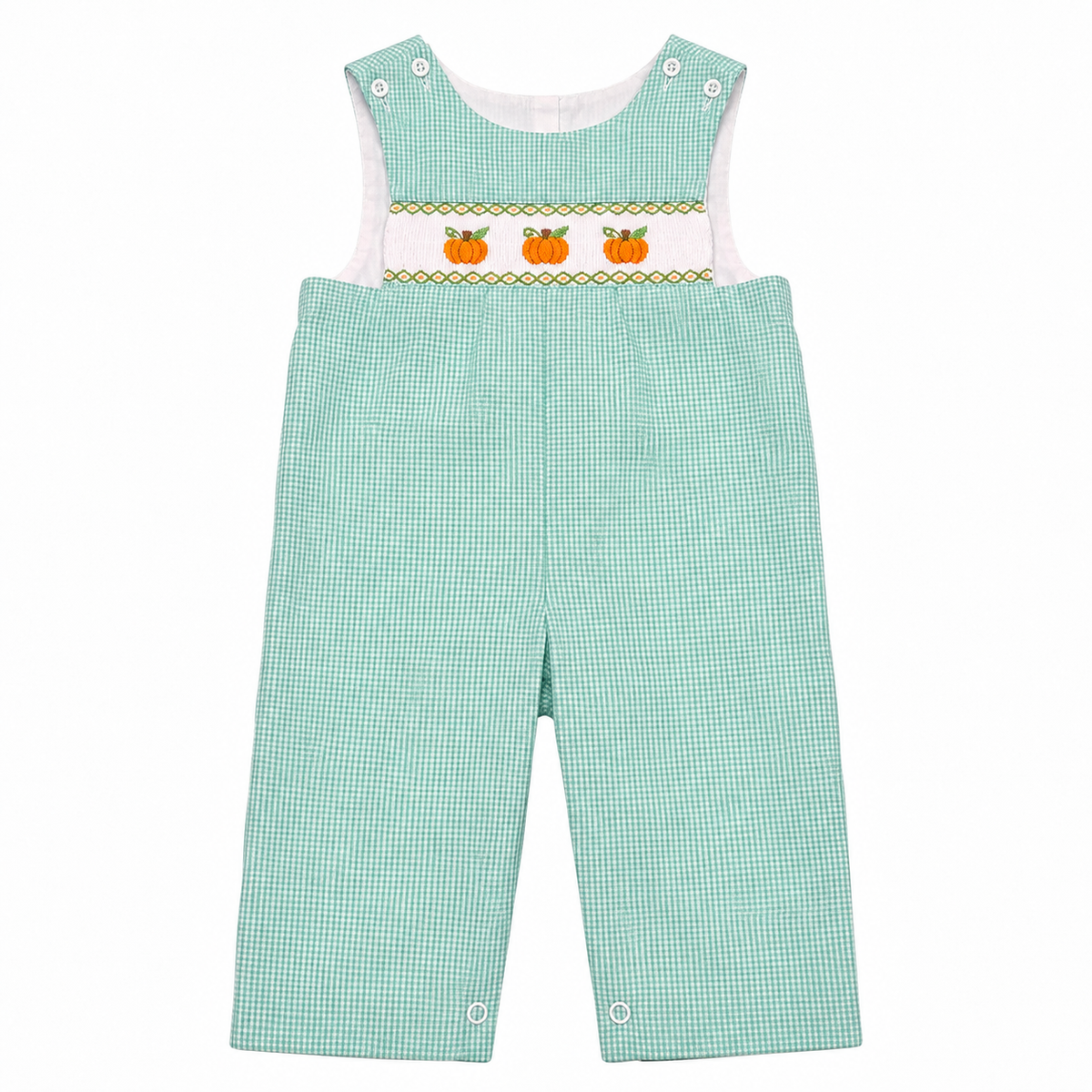 18M Classic Whimsy Teal Petit Gingham Pumpkin Smocked Longall