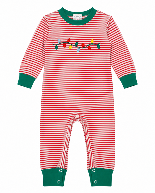 12M Sugar Dumplin Kids Christmas Lights Appliqué Long Romper