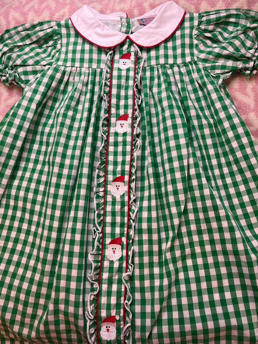 Sz 5 Smocked Polka Dot Gingham Santa Dress