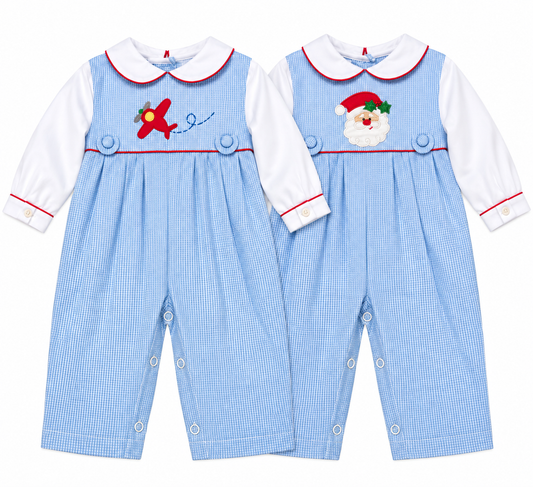 6M Petit Ami Santa Appliqué + Airplane Longall Set