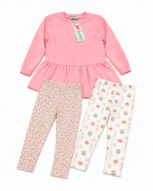 8 Jellybean + TBBC Floral & Birthday Leggings Sweatshirt Dress Set Bundle