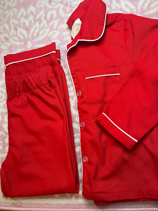 Sz 7 Lock’s Little Red with White Piping Pajama Set