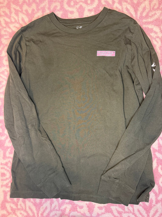 Sz M 12/14 Vineyard Vines Puppy In Leaves LS Tee