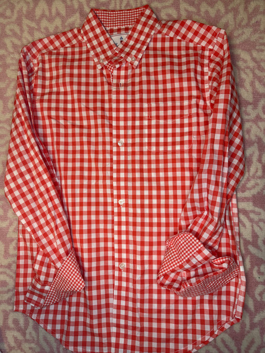 Sz 10 Classic Prep Red & White Check Button Down