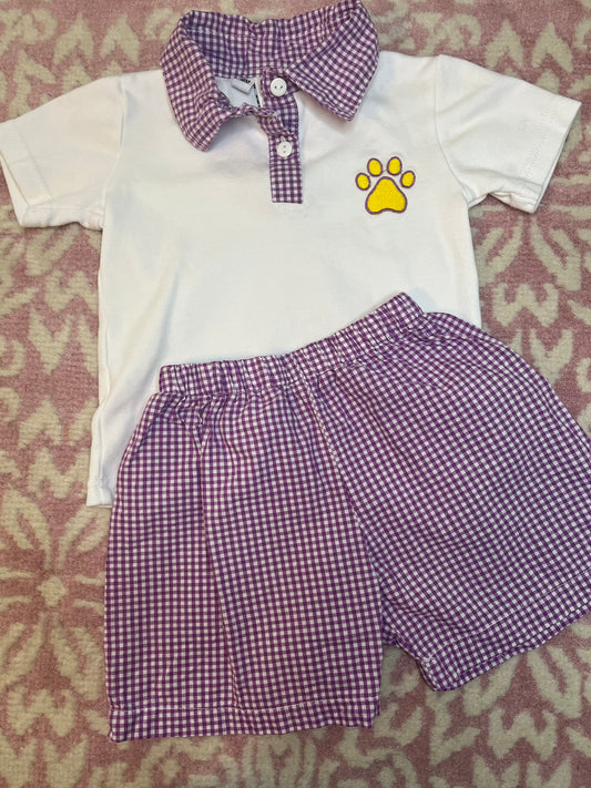 Sz 18M Little Louanne LSU Tiger Paw Polo Short Set