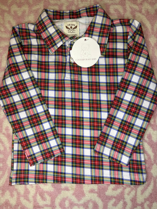 12M The Oaks Christmas Plaid Knit LS Polo