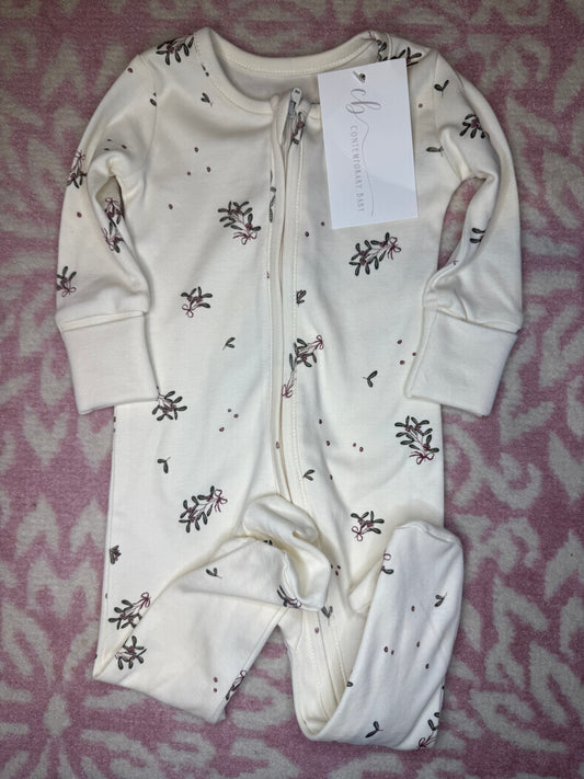 0/3M Colored Organics Mistletoe Christmas Zip Up Onesie Pajamas